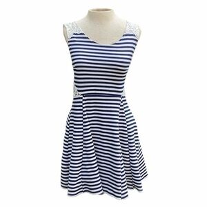 Poof Couture striped mini dress blue and white medium zipper side
